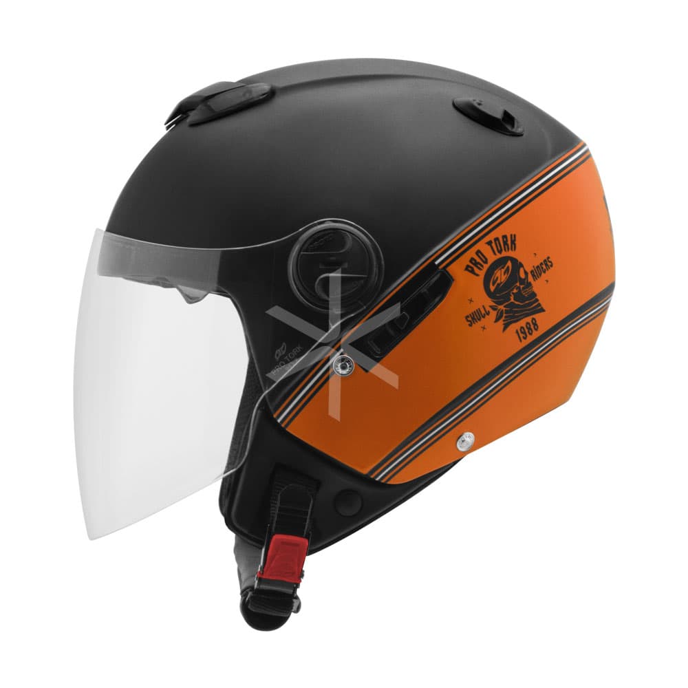 Casco Protork New Atomic Skull Riders Hd Mate Naranja Negro