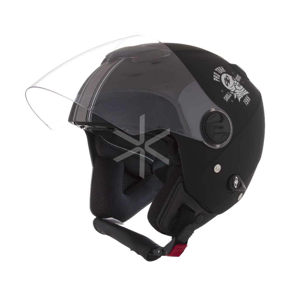 Casco Protork New Atomic Skull Riders Mate Negro Plata
